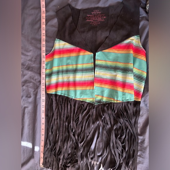 Crazy Train Suede Vest with Fringe and Cross Design on back. - Picture 5 of 7
